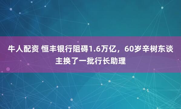 牛人配资 恒丰银行阻碍1.6万亿，60岁辛树东谈主换了一批行长助理