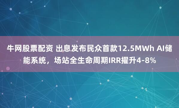 牛网股票配资 出息发布民众首款12.5MWh AI储能系统，场站全生命周期IRR擢升4-8%